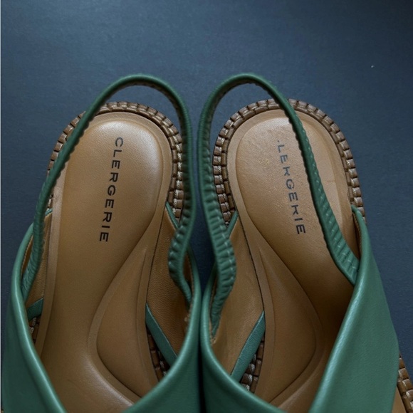 Robert Clergerie Freedom Platform Women’s Sz 8.5 Green Leather/Wood Sandals - Picture 3 of 6